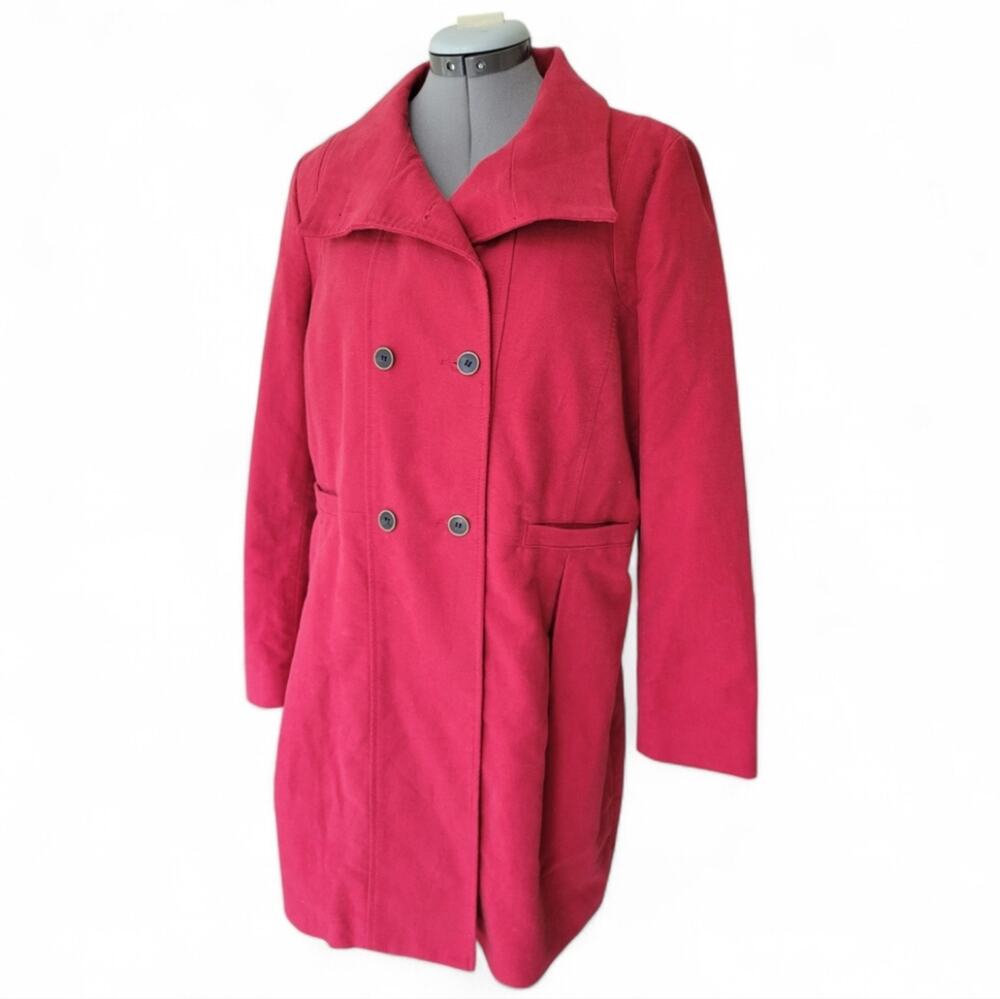 MNG Brushed Cotton Pea Coat Mid Length Size Large Red